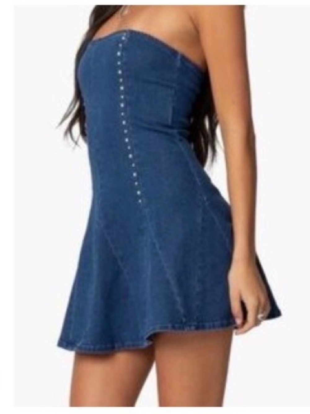 Edikted Navy Strapless Studded Denim A-Line Dress